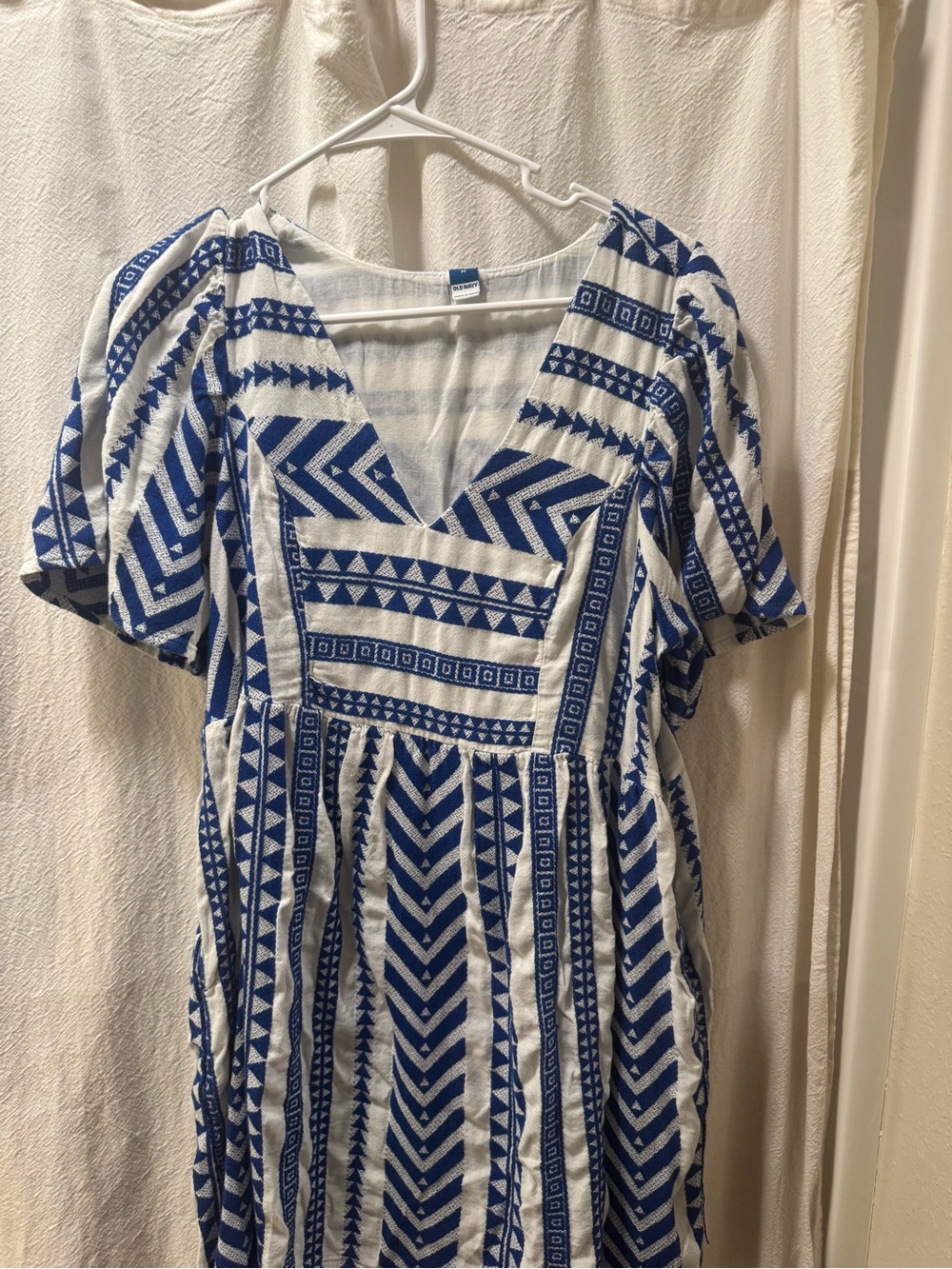 Old Navy Blue and White Geometric Midi Dress